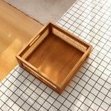 YAHUAN Woven Wooden Basket Wood Storage Crate Box, Decorative Rustic Basket Bamboo Basket with Built-In Handles for Kitchen Pantry, Cabinet, Office, Bedroom, Rustic Country Decor (Brown) YAHUAN