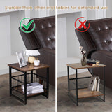 End Table, Industrial Side Table with 2-Tire Storage Shelf, 180LBS Mini Fridge Stand with Adjustable Feet, 18"x18" Wood Night Stand Small Bedside Table with Sturdy Metal Frame for Living Room Bedroom DHMAKER