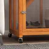 PawHut 74" Wooden Catio Outdoor Cat House Weatherproof & Wheeled, Outside Cat Enclosure with High Weight Capacity, Kitten Cage Condo, Orange PawHut