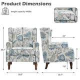 UIXE High Back Floral Accent Chairs Set of 2, Upholstered Armchair in Fabric, Retro Printed Wingback Arm Chair for Living Room, Nailhead Trim Single Sofa Bedroom Reading Seat - Plants Blue UIXE