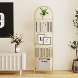 Homhedy Bookshelf Arched Display Racks,Metal Bookcase,Tempered Glass Shelves,Storage Rack Shelf for Home Office,Living Room,Bedroom, Bathroom,Modern Style (Golden, 11.8" D x 13.8" W x 57.1" H) Homhedy
