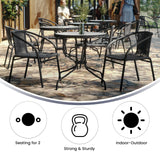 Flash Furniture 3-Piece Patio Dining Set with Round Glass Metal Table and 2 Stackable Rattan Chairs, Indoor/Outdoor Bistro Table and Chairs Set, Gray Flash Furniture