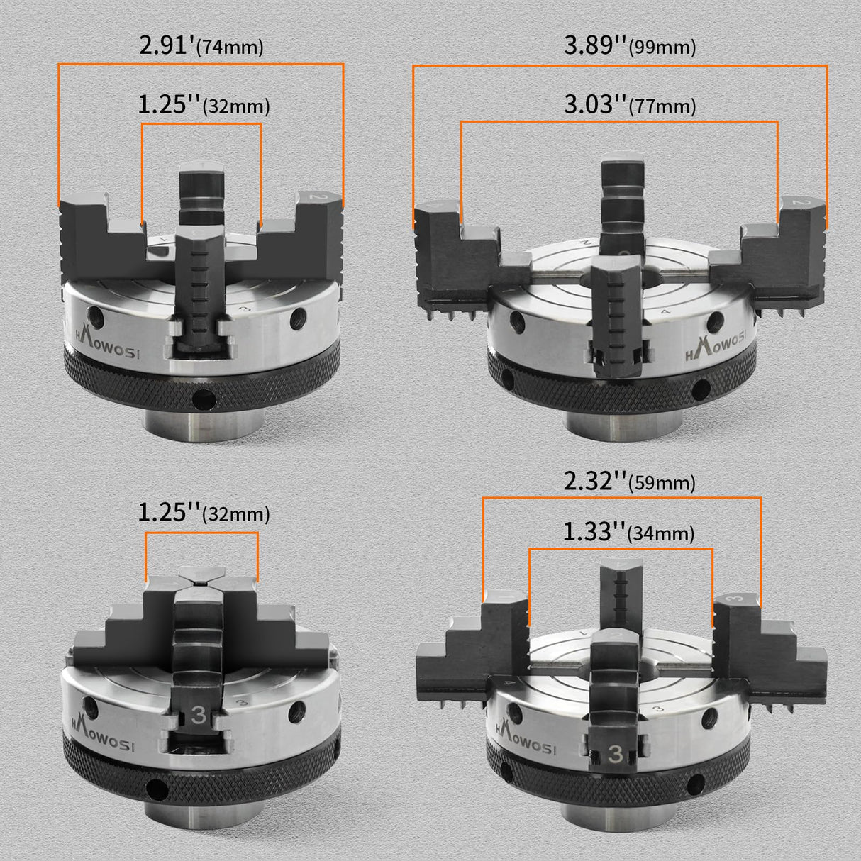 3 inch Mini Wood Lathe Chuck,4-jaw Self-Centering Lathe Chucks for Woodturning with 1 x 8TPI Thread,for Woodworking Lathe Tools HAowosi