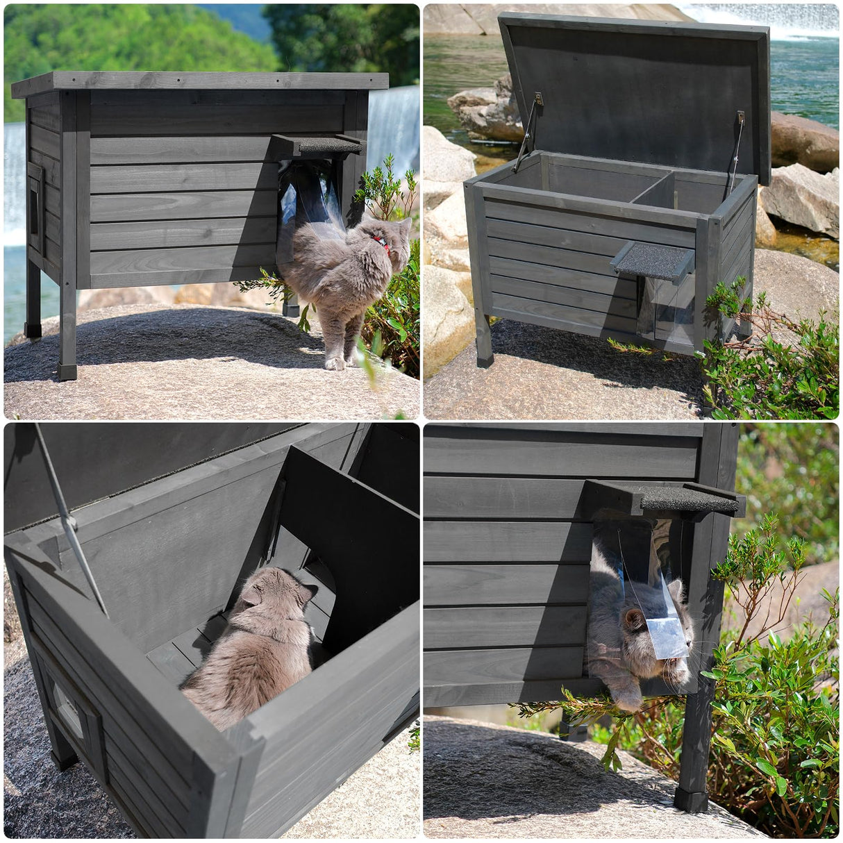 Luyitton Outdoor Insulated Cat House Feral Cat Enclosure Cat Shelter Weatherproof for Winter with All-Round Foam Escape Door luyitton