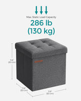 SONGMICS 11.8 Inches Small Folding Storage Ottoman Cube, Storage Footrest, Foot Rest Stool, for Living Room, Bedroom, Dorm, Dark Gray ULSF028G01 SONGMICS
