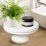 dwellington White Wash Display Wood Riser, 8.25inch Shabby Chic Pedestal Tray Decor with Beads, Farmhouse Display Stands for Coffee Bar, Bathroom, Kitchen Island (White) dwellington