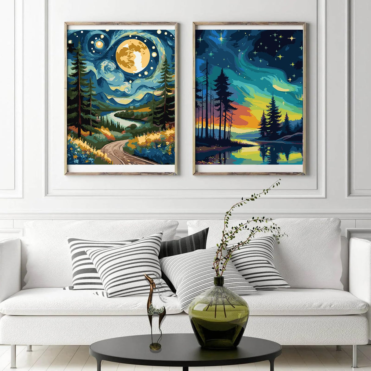 Ninonly 4 Pack Paint by Numbers Kit for Adults, Forest Paint by Number Kit Arts Kits for Beginners with Wooden Easel, Acrylic Painting, Framed Canvas for Gift Home Decor, 9 * 12 Inch Ninonly