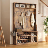 Aiho Entryway Hall Tree with Bench and Storage, 3-in-1 Hall Tree with Coat Rack, Adjustable Shoe Bench, 2-Tier top Storage, for Hallway, Entryway, Bedroom, Rustic Brown Aiho