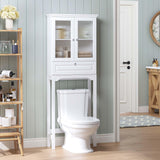 Spirich Over The Toilet Storage Cabinet with Muro Glass Doors, Over Toilet Bathroom Organizer with Tilt-Out Cube and Adjustable Shelf, White Spirich