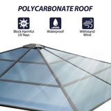 Raysfung 10'x10' Hardtop Gazebo, Outdoor Polycarbonate Roof Gazebo Metal Frame Permanent Pavilion with Netting & Curtains for Garden, Patio, Lawns(Grey) Raysfung