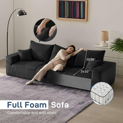 Sectional Modern Sleeper Sofa Couches for Living Room-113'' Black 3 Seater U-Shaped Lounge Cloud Couch-No Assembly Modular Corduroy Convertible Sponge Compression Sofas with Chaise for Home House