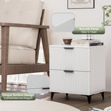 Royal Windsor Fluted Nightstand Set of 2 with 2 Drawers, Side End Table, Small Accent Storage Cabinet,Modern Night Stand Bedside Table for Bedroom,White Royal Windsor