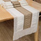 OurWarm Macrame Table Runner Farmhouse Style, Natural Burlap Boho Table Runner Modern Farmhouse Decor Rustic Woven Cotton Crochet Lace for Bohemian, Rustic,Bridal, Shower Wedding, Dinner, 72" x 12" OurWarm