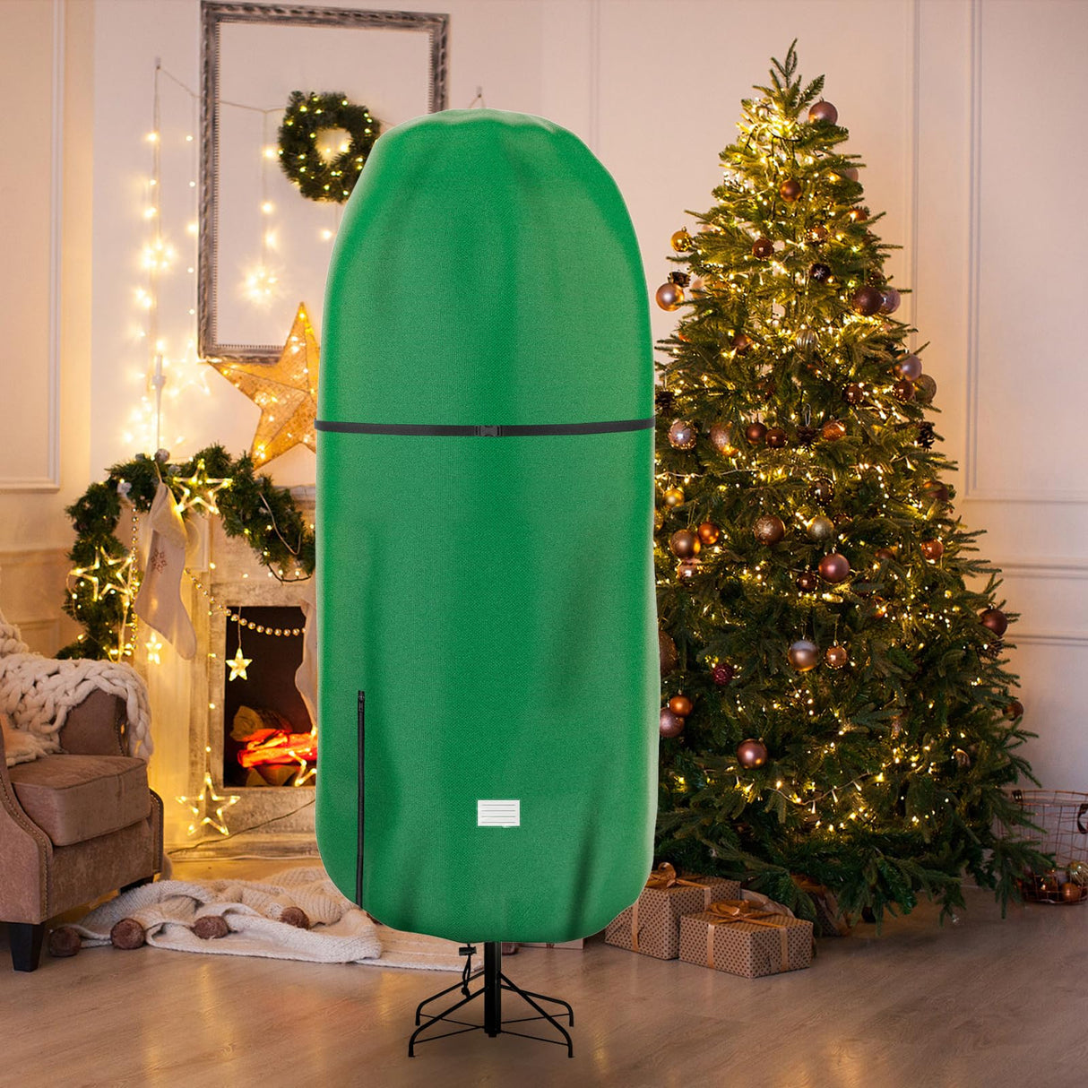 Upright Christmas Tree Storage Cover,Tear Resistant Adjustable Christmas Tree Storage Bag for 9 FT Artificial Tree Standing with Ornaments,Xmas Tree Cover, Dustproof Riuog