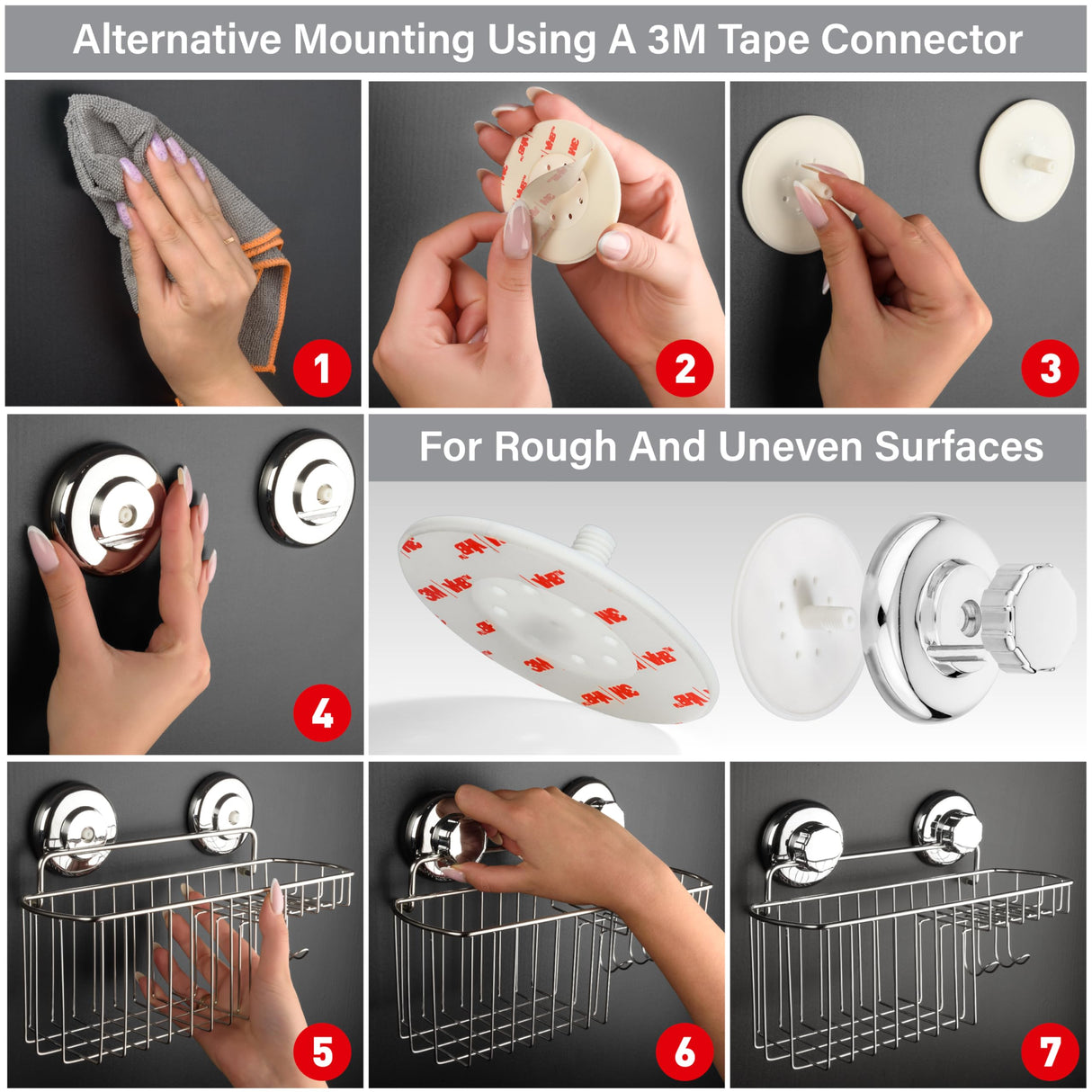 HASKO Suction Cup Shower Caddy Basket for Shampoo, Shower Suction Shelf Organizer, Basket with Soap Holder and Hooks, Stainless Steel Shampoo Holder for Bathroom Storage (Chrome) HASKO accessories