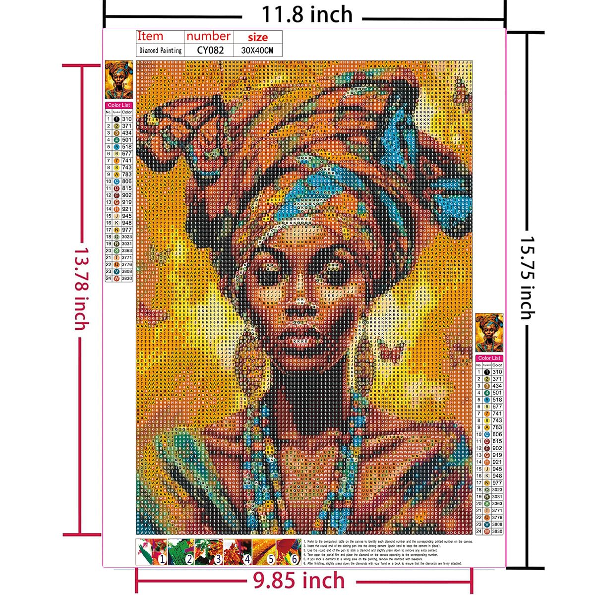Diamond Painting Kit, 30x40cm African Woman Portrait Cultural Art, Round Drill DIY Craft for Adults, Ethnic Style Decor Gift Amz Camel