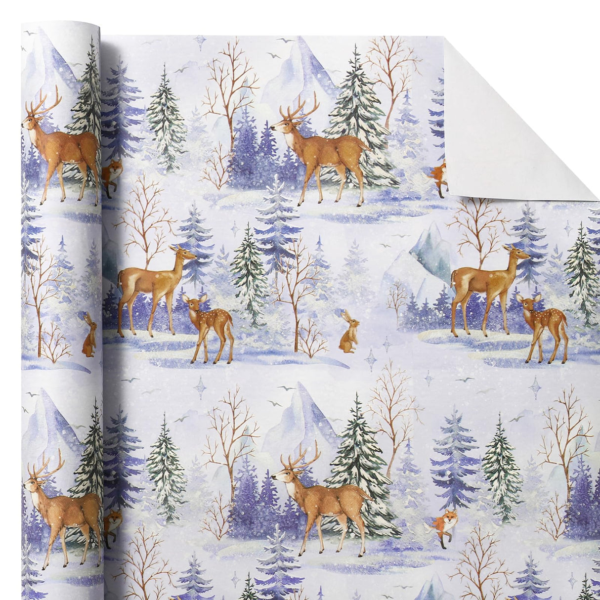 WRAPAHOLIC Kraft Christmas Wrapping Paper - Mini Roll - 17 Inch x 33 Feet - Watercolor Animal and Winter Forest Landscape Design for Christmas, Holiday, Party Celebration WRAPAHOLIC