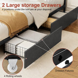 ROLETALENT Full Size Bed Frame with Headboard and Storage,Upholstered Bed Frame Full with Charging Station & LED,Velvet Platform Bed Frame with 2 Drawers,Metal Support,No Box Spring Needed，Dark Grey ROLETALENT