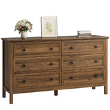 CARPETNAL 55" Walnut Dresser for Bedroom, 6 Drawer Dresser with Wide Drawer and Metal Handles, Wood Dressers & Chests of Drawers for Hallway, Entryway. CARPETNAL