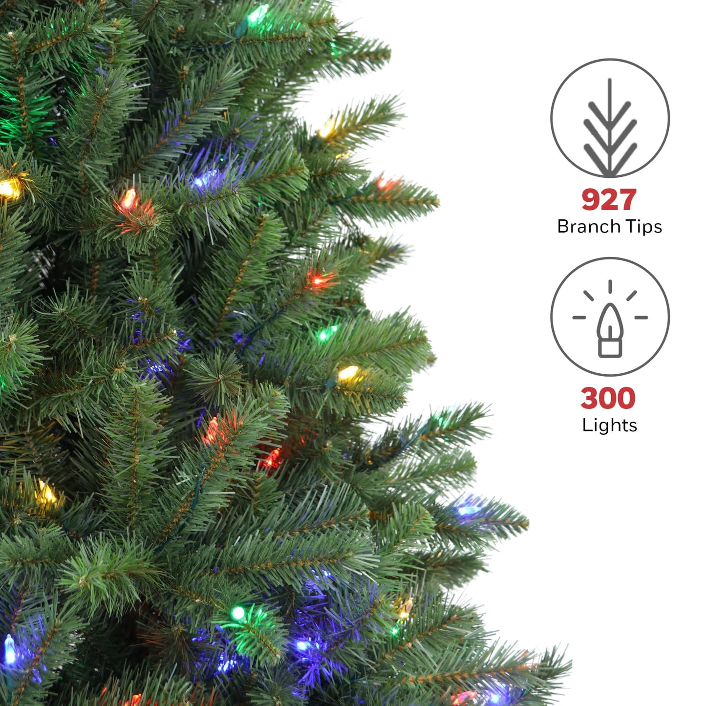 Honeywell 6 ft Pre-Lit Christmas Tree, Eagle Peak Pine Artificial Christmas Tree with 300 Color-Changing LED Lights, Xmas Tree with 927 PVC Tips,Tree Top Connector, UL Certified