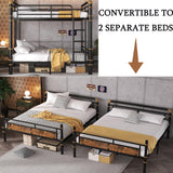 FUSVZ Heavy Duty Metal Full Over Full Bunk Beds for Adults Kids Teens, Convertible Industrial Bunk Bed Full Over Full Size with Guard Rails & Soft-Pack Vertical Ladder, Weight Capacity 600LBS (Black) FUSVZ