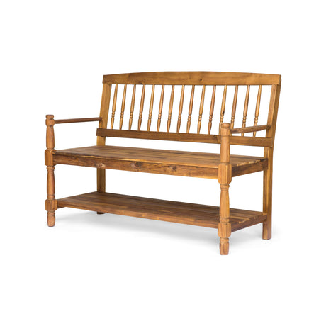 Great Deal Furniture Christopher Knight Home Cody Outdoor Acacia Wood Bench with Shelf, Teak Finish Christopher Knight Home