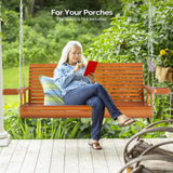 VINGLI XL Size Patio Wooden Porch Swing Outdoor with Cup Holders & Phone Slots, Heavy Duty 880 LBS Hanging Swing Chair Bench with Hanging Chains for Yard, Lawn, Garden (5 FT Pro, Brown) VINGLI