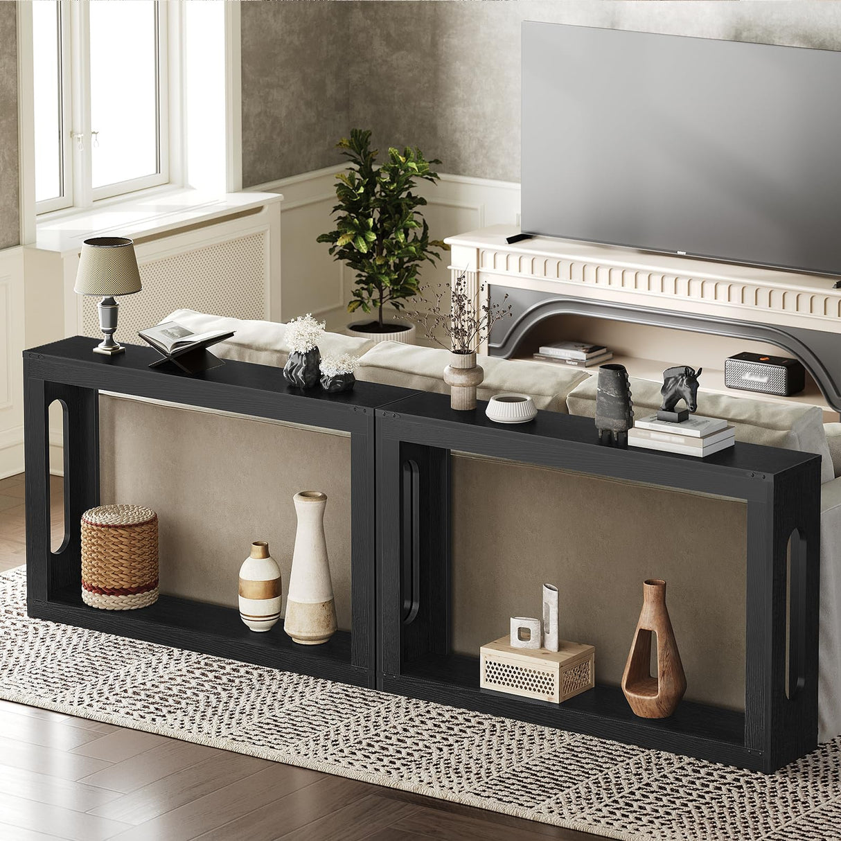 YATINEY Farmhouse Console Table, 47.2 Inches Wooden Behind The Couch Sofa Table with Storage, Entryway Table with Reinforced Support, for Living Room, Entryway, Hallway, Staircase, Black CT24BK YATINEY