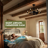 Industrial Caged Ceiling Fan with Lights, 27" Farmhouse Fandelier with Remote Control, 6-Speed Quiet Reversible Motor, E12 Base, Rustic Black and Wood Finish, No Bulbs Included Fansconce