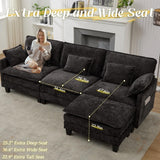 SAMERY Modular Sectional Sofa, 113" L Shaped Couch Set for Living Room Comfy Cloud Couch with Movable Ottoman, Extra Deep Seat Sofa Sleeper with 5 Pillows, Black Chenille 3-Seater Sofa SAMERY