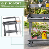 Outsunny 36'' Wooden Potting Bench Work Table with 2 Removable Wheels, Sink, Drawer & Large Storage Spaces, Gray Outsunny