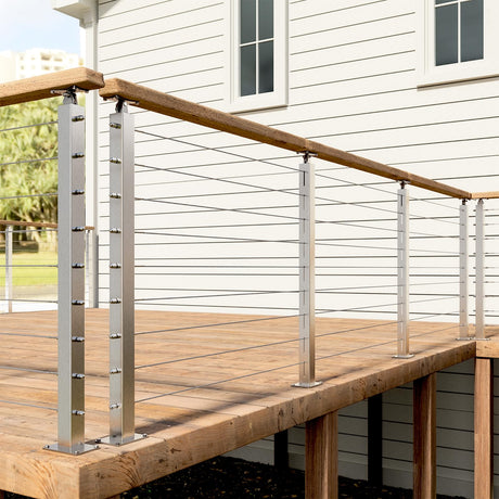 Deck Man 2 Pack Cable Railing Post Stainless Steel Adjustable Angle Intermediate Post for 1/8" Deck Cable Railing，Silvery Deck Man