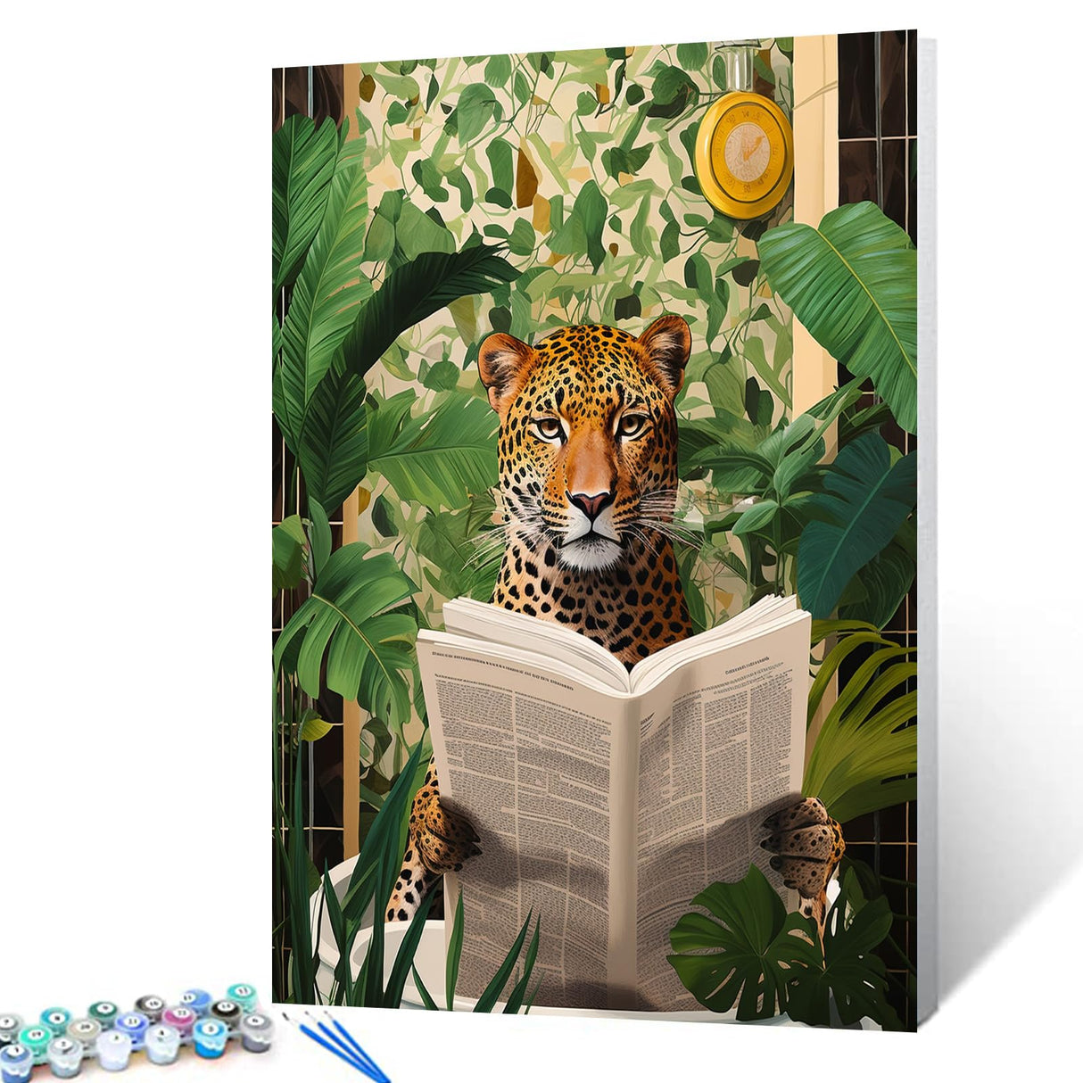 Tucocoo Leopard on Toilet DIY Paint by Numbers for Adults Bathroom Animal DIY Digital Oil Painting Jungle Wild Animals Painting Kits Canvas Acrylic Paint Funny Room Decor 20x16 Inch （Without Frame ） Tucocoo