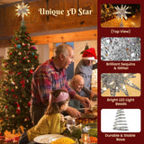 Luxspire Christmas Tree Topper, 3D Star Lighted Tree Topper, Christmas Decorations, Plug in Christmas Tree Topper with Timer, Silver Luxspire