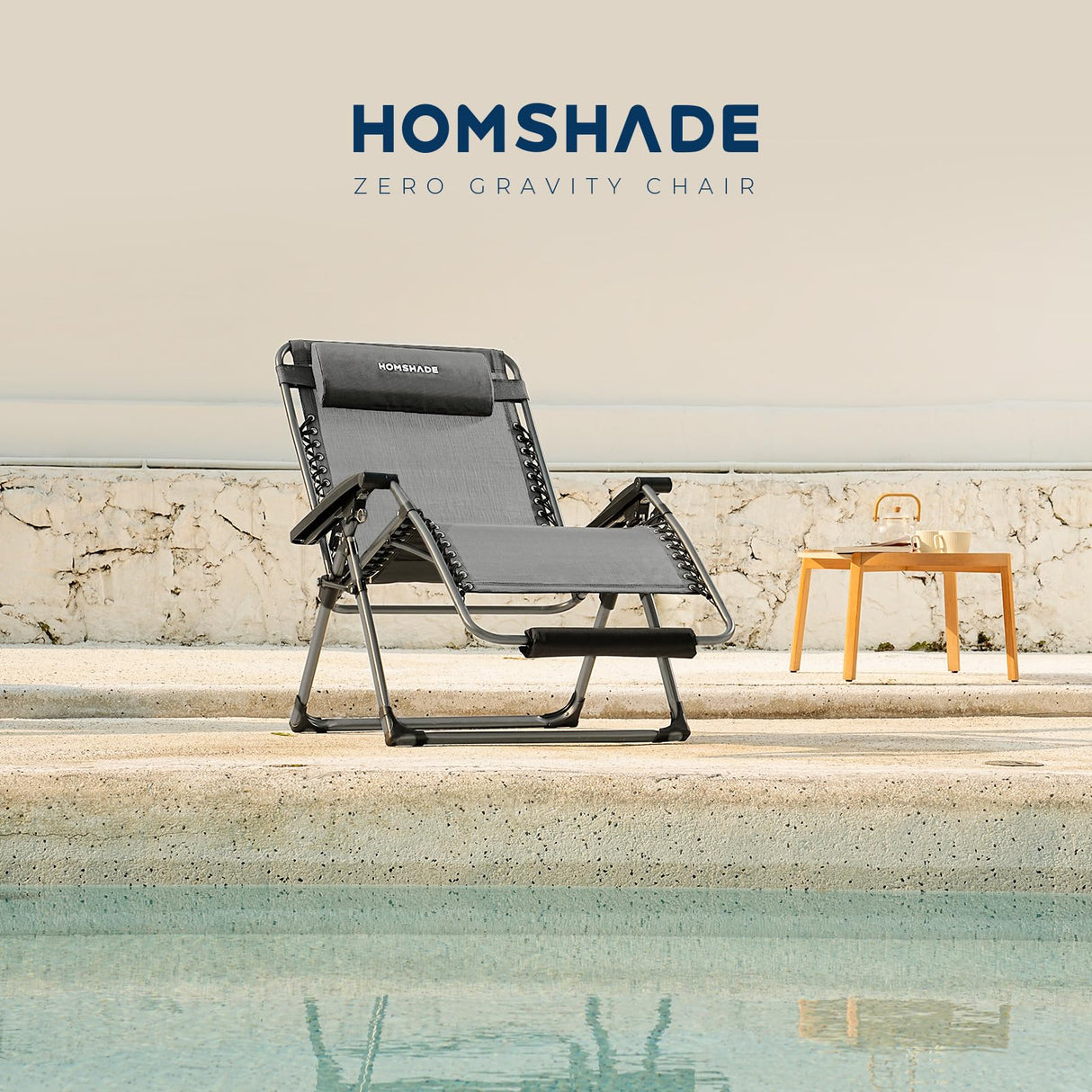 HOMSHADE XXL Zero Gravity Chair with Cushion, 33In Oversized Zero Gravity Lounge Chair, Patio Outdoor Recliner Chair for Indoor Outdoor with Headrest, Cup Holder, Footrest Support 500Lbs, Grey HOMSHADE