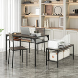 Tangkula Dining Table Set for 4, Kitchen Table and 2 Chairs for 4 with Bench, Additonal Storage Rack, 4 Piece Dining Table Set for Small Space, Apartment Tangkula