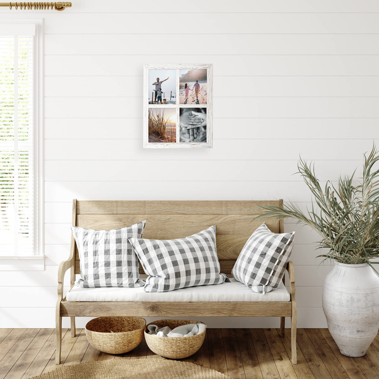 Ilyapa Window Frame Wall Decor 2 Pack - Large 18x22 Inch Rustic White Wood Window Pane Country Farmhouse Decorations Ilyapa