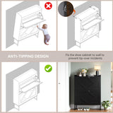 Nicetree Shoe Storage Cabinet with 2 Flip Drawers, Freestanding Shoe Organizer, Shoe Cabinet with Metal Legs, Narrow Shoe Rack Cabinet, Farmhouse Slim Shoe Cabinet for Entryway, Foyer, Hallway, Black Nicetree