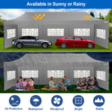 COBIZI 10x30 Pop up Canopy Tent 10x30 Canopy with 8 Sidewalls Waterproof Heavy Duty Commercial Canopy Tent for Parties Outdoor Tent Garden Gazebo Tent, Carry Bag with Wheel(10x30ft, Gray) COBIZI