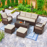 Suvivityse 6 Pieces Outdoor Patio Furniture Set Wicker Sectional Couch Conversations Sets Rattan Sofa with 360° Swivel Rocking Chairs for Lawn Garden Poolside Backyard (Brown) Suvivityse