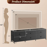 Huuger 63 Inch Long Dresser for Bedroom, Wide TV Stand for 55, 65, 70 Inch TV, 6 Drawer Dresser for Closet with Fabric Drawers, Storage Organizer for Bedroom, Entryway, Black Huuger