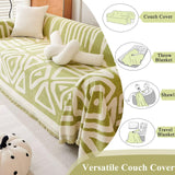 VClife Boho Couch Cover Non-slip Chenille Sectional Sofa Couch Cover for 2 Cushion Couch Sofa Modern Cream White Green Geometry Sofa Slipcover for Loveseat Washable Furniture Protector Cover 71"x 118" VClife