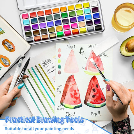 GOTIDEAL Watercolor Paint Set, 50 Vivid Colors with Portable Carrying Case, Perfect Travel Water Colors Paint Adult Set for Artists,Beginners,Professionals GOTIDEAL