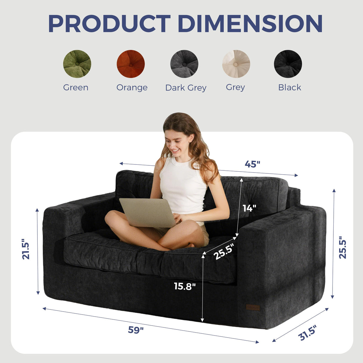 MAXYOYO Boneless Sofa Couch, Loveseat Sofa for Small Space, Tufted 2-Seater Floor Couch Bean Bag Chair for Living Room Bedroom Apartment, Sofa in a Box, No Assembly Needed, Black MAXYOYO
