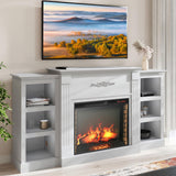 BELLEZE Modern 70" Electric Fireplace Heater Mantel TV Stand & Media Entertainment Center for TVs up to 68" with Energy-Efficient Heater With Sound and Side Book Shelves - Lenore (White) BELLEZE