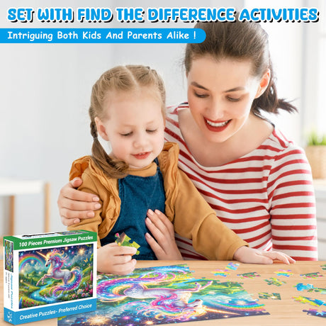 100 Piece Puzzles Raibow Unicorn Puzzle for Kids Ages 4-8 8-10, 100 Piece Jigsaw Puzzle for Adults Toddler Children Learning Educational Puzzles Toys Birthday Gifts for Girls Boys NeveSono