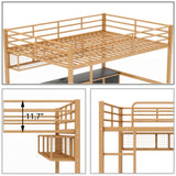 Full Size Loft Bed with Desk and Storage Drawers, Metal Loft Bed with Bookcase and Charging Station, Full Size Loft Bed Frame with Guardrail, Full Loft Bed for Kids, Gold Black Loft Bed Full Bellemave
