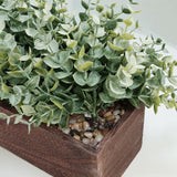 Winlyn 14" Artificial Eucalyptus in Rectangular Wood Planter Box Faux Plants Arrangement Centerpiece Wooden Potted Eucalyptus Plant for Farmhouse Wedding Dining Table Centerpiece Greenery Mantel Décor Winlyn