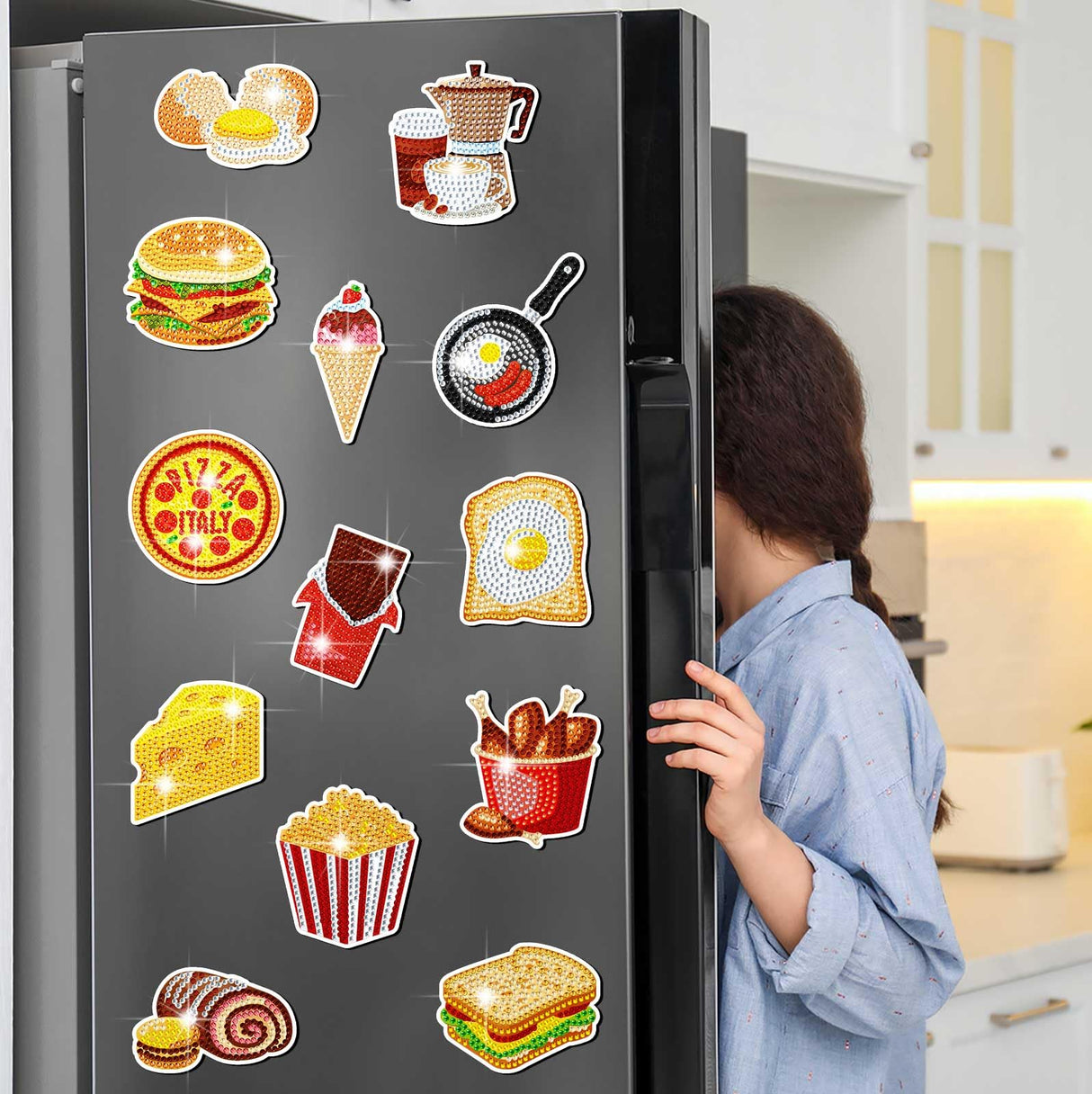 Copkim 30 Pcs Diamond Art Magnets Easy Diamond Painting Magnet Kits for Adults Kids DIY Fridge Home Decors(Food) Copkim