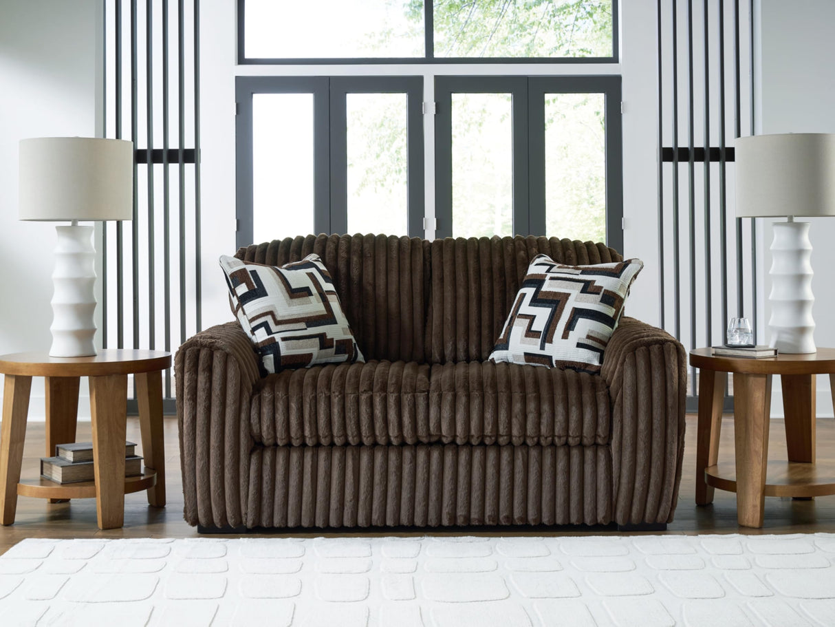 Signature Design by Ashley Midnight-Madness Modern Anti Sage Loveseat with Reversible Cushions, Dark Brown Signature Design by Ashley